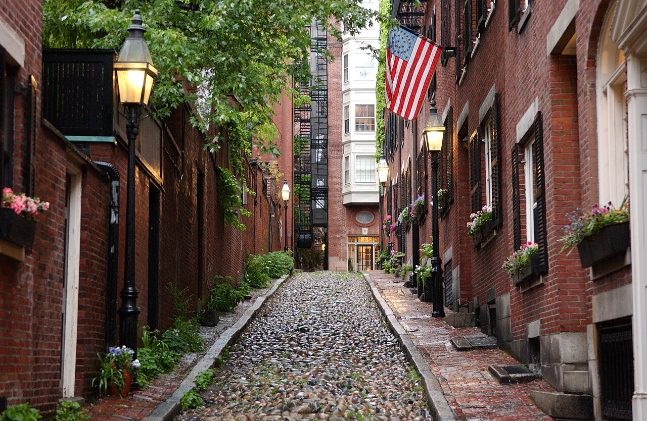 Acorn Street in Beacon Hill, Boston, Massachusetts, United States
